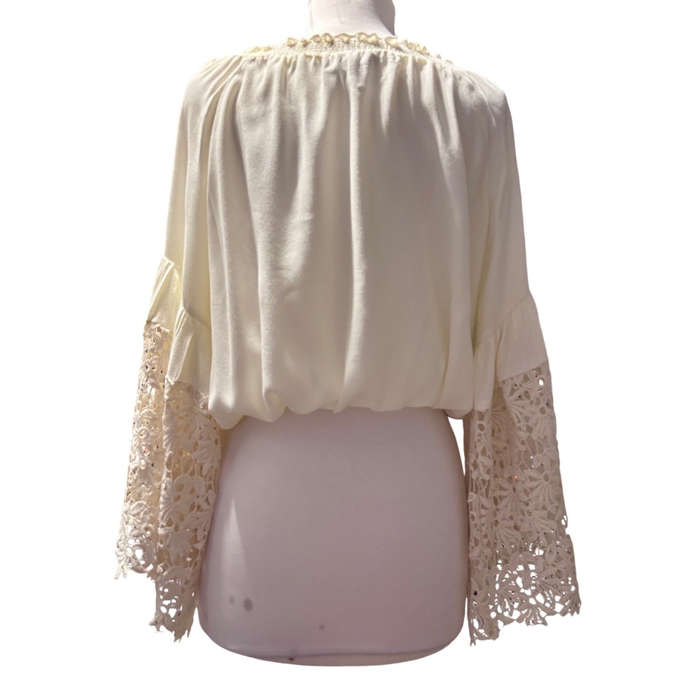 Vintage Colleen Lopez Blouse Womens Large Cream Crochet Bell Sleeve Boho Top - Picture 4 of 8